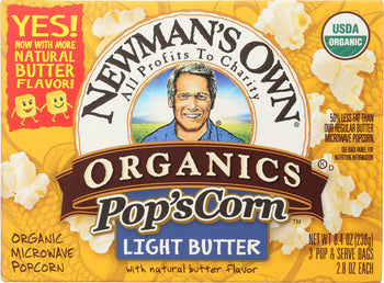 NEWMAN'S OWN: Organic Pop's Corn Organic Microwave Popcorn Light Butter, 8.4 oz