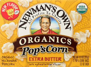 NEWMANS OWN ORGANIC: Microwave Popcorn Extra Butter, 9.9 oz