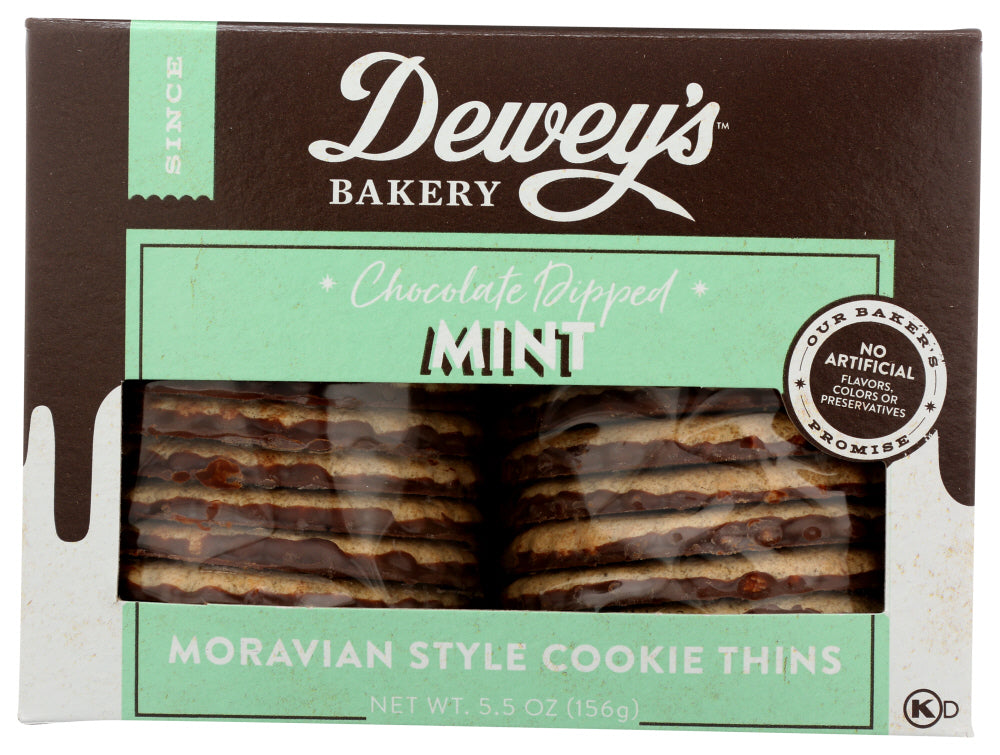 DEWEY'S BAKERY: Chocolate Dipped Mint Moravian Style Cookie Thins, 5.50 oz