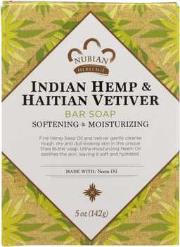 NUBIAN HERITAGE: Bar Soap Indian Hemp and Haitian Vetiver Soap w/ Neem, Oil 5 oz