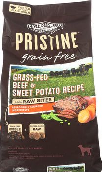 CASTOR & POLLUX: Pristine Grain Free Grass-Fed Beef & Sweet Potato Recipe With Raw Bites, 4 lb