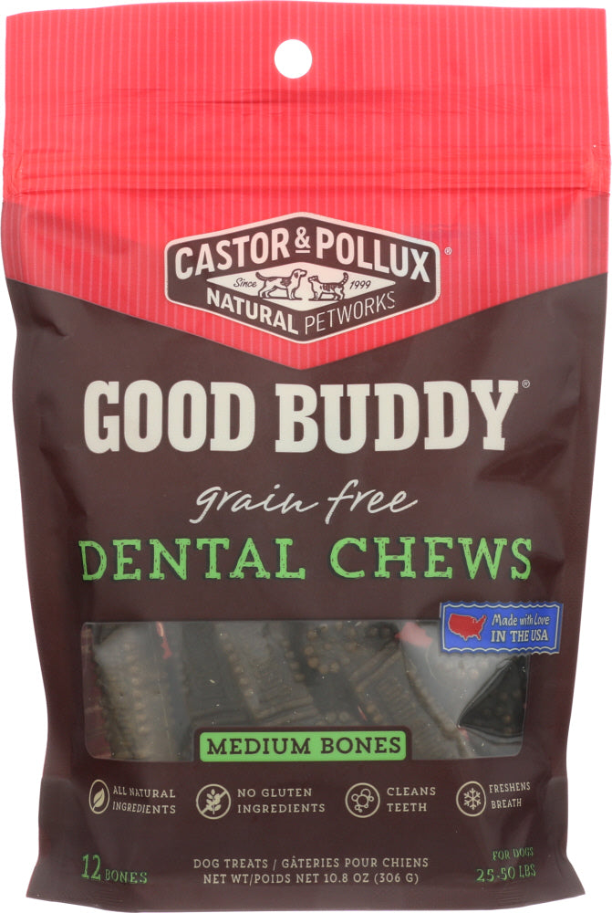 CASTOR & POLLUX: Dog Treat Good Buddy Dental Bones Medium, 10.8 oz