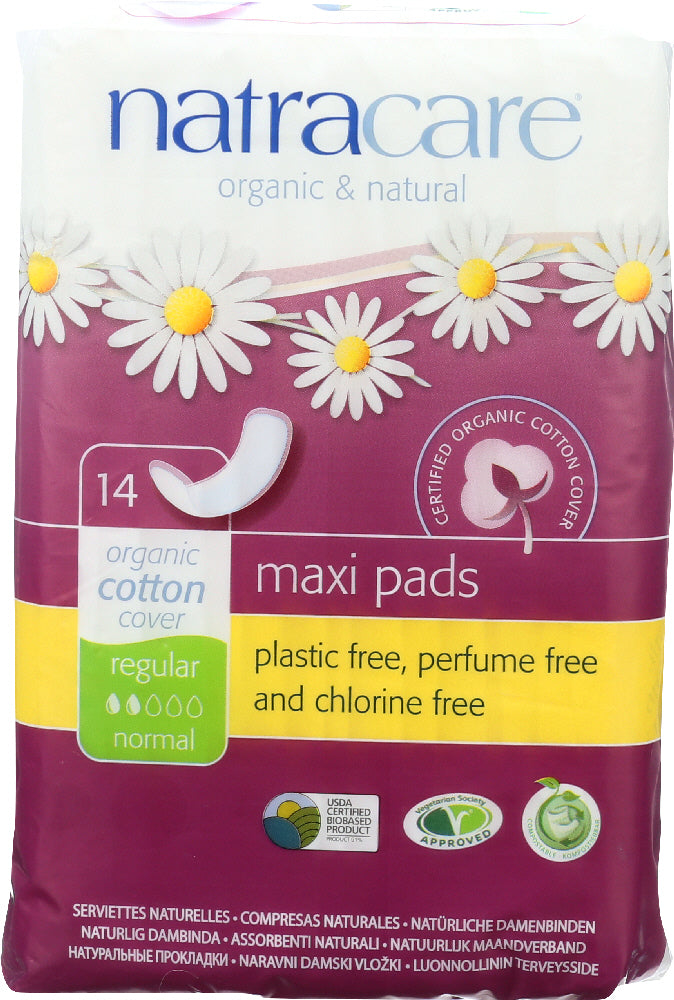 NATRACARE: Organic & Natural Maxi Pads Regular, 14 Pads