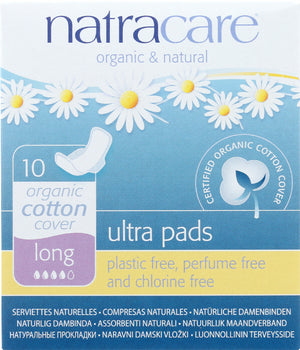 NATRACARE: Natural Pads Ultra Long with Wings, 10 pads