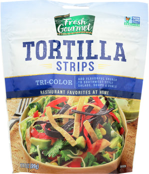 FRESH GOURMET: Tortilla Strips Tri Color, 3.5 Oz