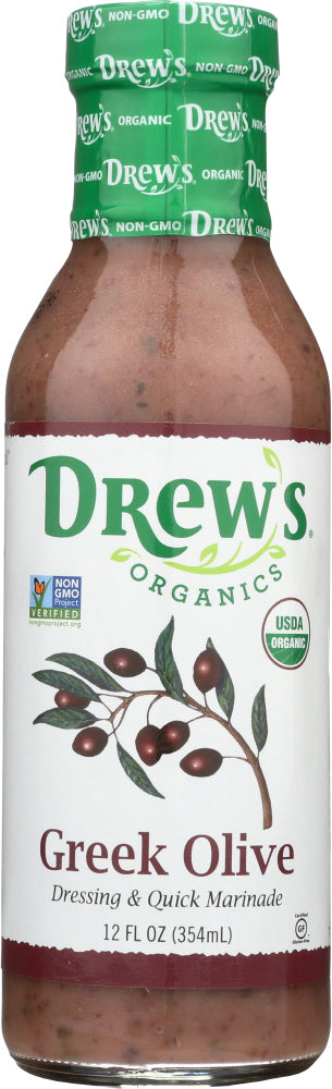 DREW'S: All Natural Dressing & Quick Marinade Greek Olive, 12 oz