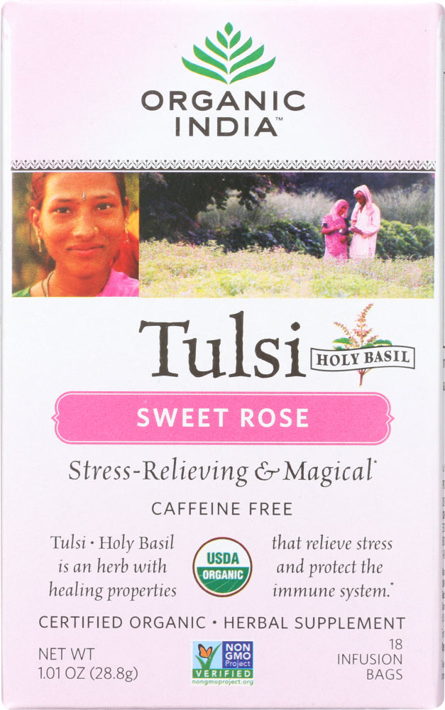 ORGANIC INDIA: Tea Tulsi Sweet Rose, 18 bg