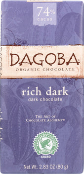 DAGOBA: Organic Chocolate New Moon Rich Dark Chocolate Bar, 2.83 oz