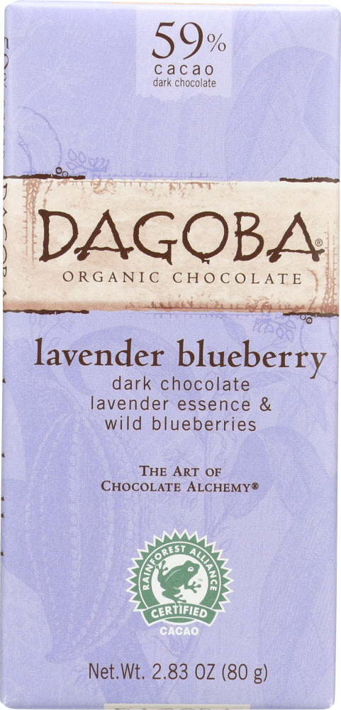 DAGOBA: Organic Chocolate Lavender Blueberry Dark Chocolate Bar, 2.83 oz