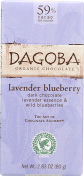 DAGOBA: Organic Chocolate Lavender Blueberry Dark Chocolate Bar, 2.83 oz