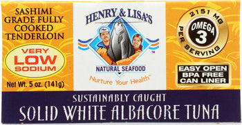 HENRY & LISA'S: Natural Seafood Solid White Albacore Tuna Very Low Sodium, 5 oz