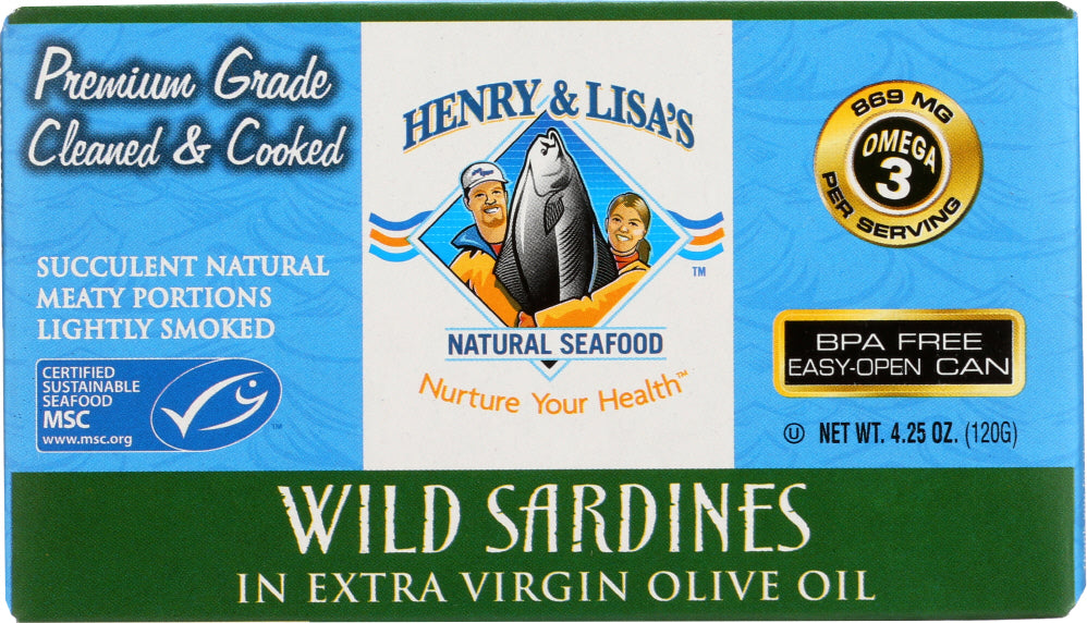 HENRY & LISA'S: Natural Seafood Wild Sardines Extra Virgin Olive Oil, 4.25 oz