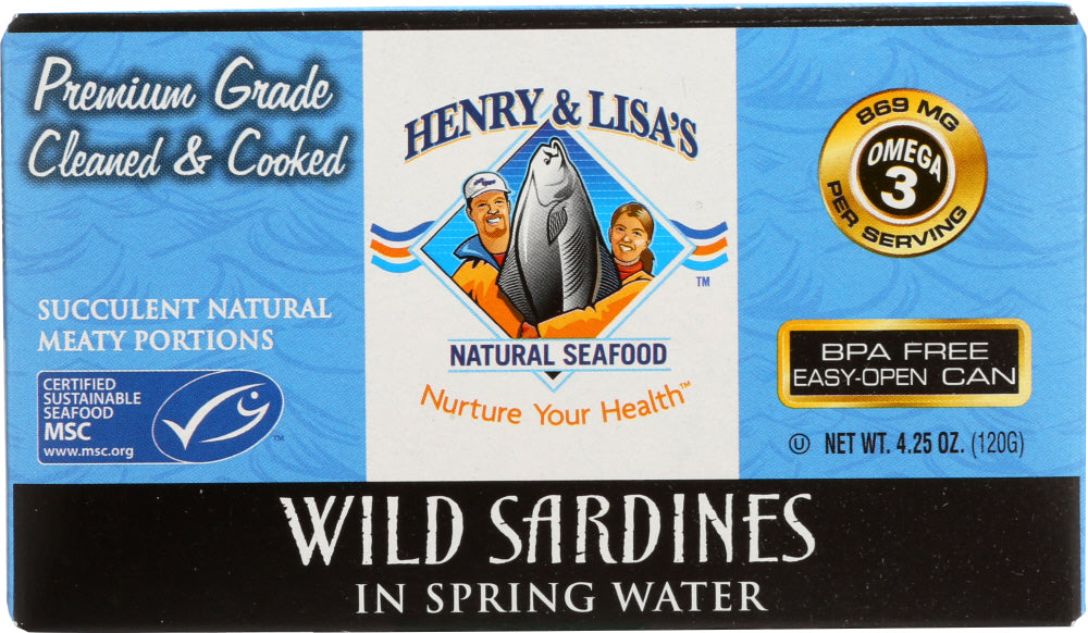 HENRY & LISA'S: Natural Seafood Wild Sardines in Spring Water, 4.25 oz