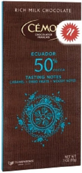 CEMOI: Milk Chocolate Bar Ecuador 50% Cocoa, 3 oz