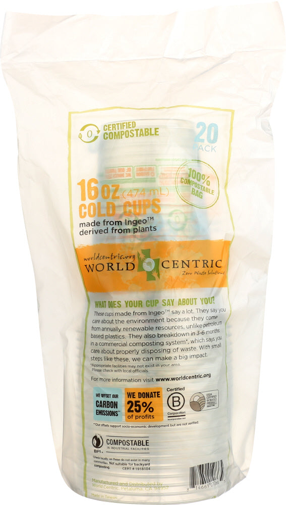 WORLD CENTRIC: Ingeo Cold Cups, 16 Oz