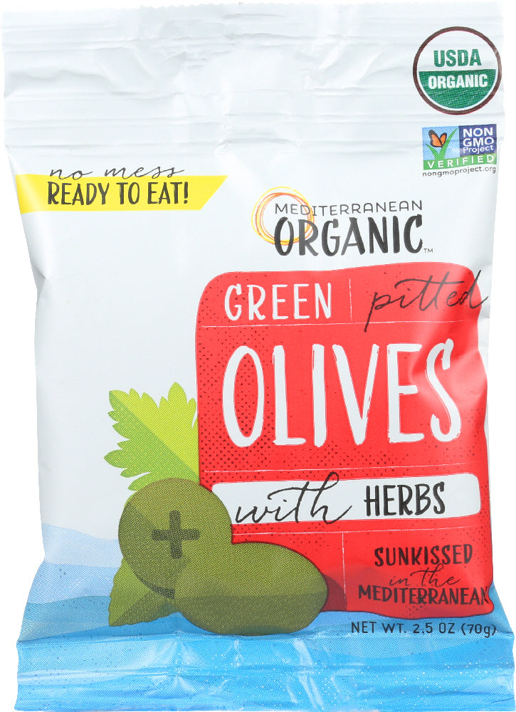 MEDITERRANEAN ORGANICS: Olives Green Pitted with Herbs, 2.5 oz