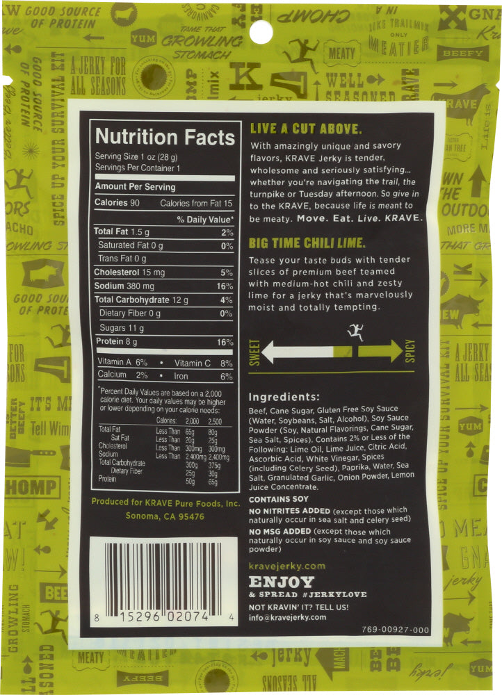 KRAVE: Beef Jerky Chili Lime, 1 oz