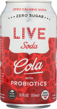 LIVE SODA: Zero Calorie Soda Cola with Probiotics 6-12oz, 72 oz