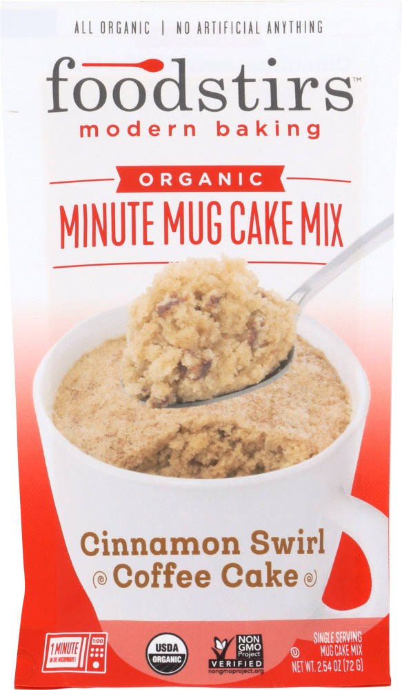 FOODSTIRS: Organic Minute Mug Cake Mix Cinnamon Swirl Coffee Cake, 2.54 oz