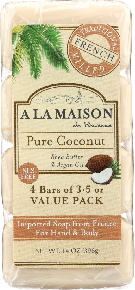 A LA MAISON: Pure Coconut Bar Soap 4 Bars Value Pack, 14 oz