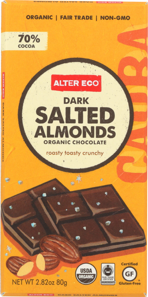 ALTER ECO: Chocolate Bar Dark Salted Almond Organic, 2.82 oz