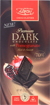 BARON CHOCOLATIER: Chocolate Bar 70% Dark with Pomegranate, 3.5 oz