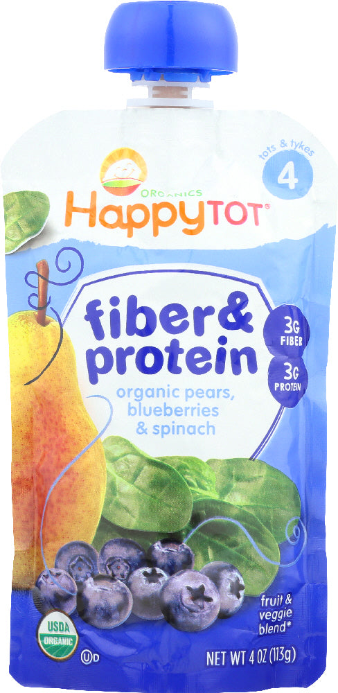 HAPPY TOT: Fiber & Protein Pears, Blueberries & Spinach, 4 oz