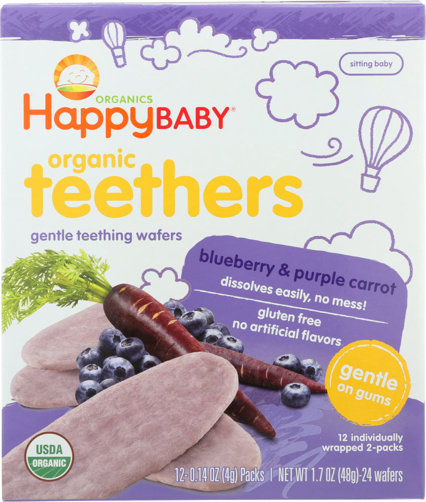 HAPPY BABY: Gentle Teething Wafers Blueberry & Purple Carrot Org, 1.7 oz