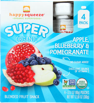 HAPPY KID: Super Apple Blueberries and Pomegranate Organic 4 Packs, 12.68 oz