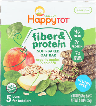 HAPPY TOT: Bar Oat Apple Spinach Organic, 4.4 oz