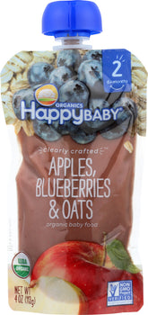 HAPPY BABY: Stage 2 Apple Blueberry and Oats Organic Baby Food, 4 oz