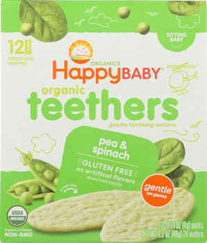 HAPPY BABY: Organic Teething Wafers Pea and Spinach, 1.7 oz