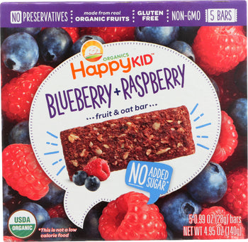 HAPPY KID: Bar Oat Blueberry and Raspberry Organic, 4.95 oz