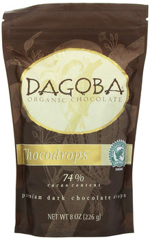 DAGOBA ORGANIC CHOC: Premium Baking Dark Chocolate Drops 74%, 8 oz