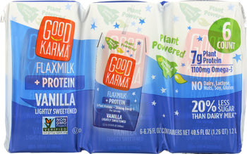 GOOD KARMA: Vanilla Lightly Sweetened Flaxmilk Protein 6 Pack, 40.5 fo