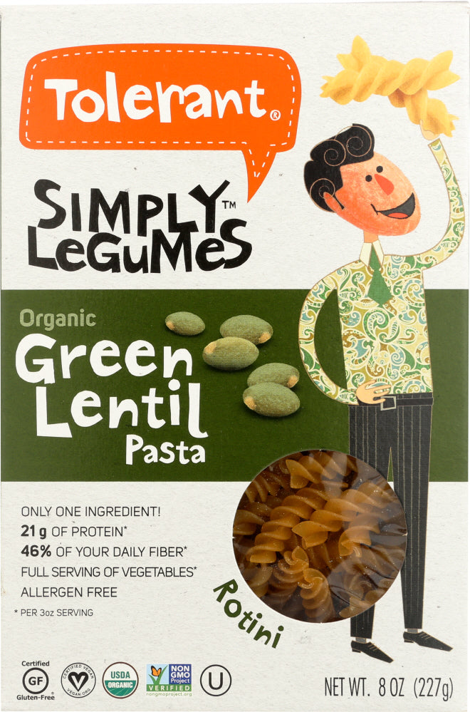 TOLERANT: Pasta Rotini Green Lentil Organic, 8 oz