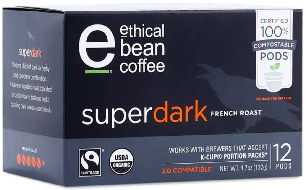 ETHICAL BEAN: Coffee Super Dark French Roast Pods, 12 ea