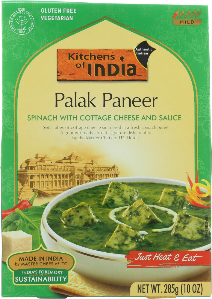 KITCHENS OF INDIA: Palak Paneer Spinach with Cottage Cheese and Sauce, 10 oz