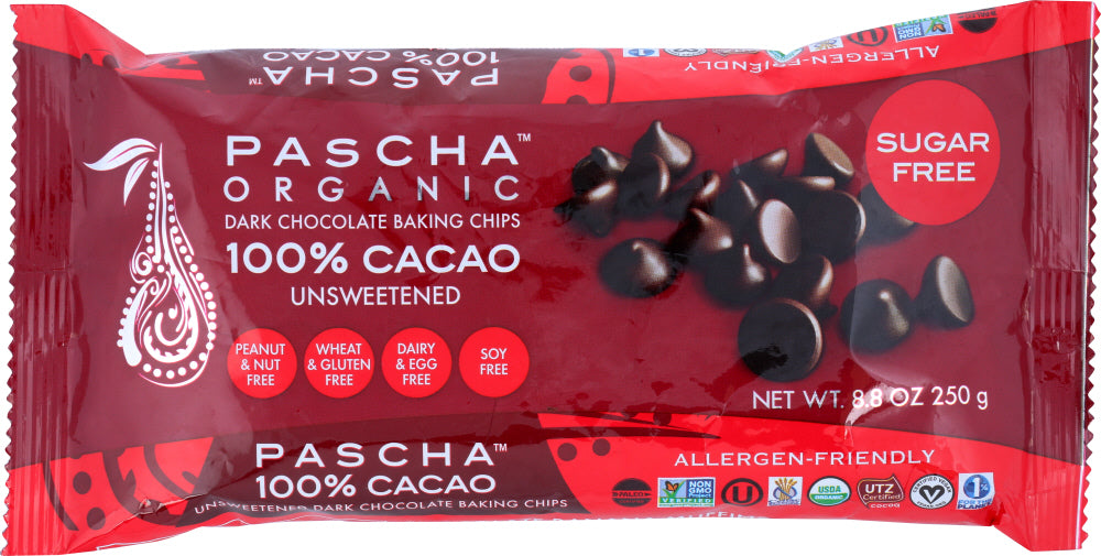 PASCHA: Organic Dark Chocolate Baking Chips Unsweetened, 8.75 oz