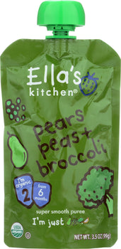 ELLAS KITCHEN: Baby Stage 2 Pears Peas and Broccoli, 3.5 oz