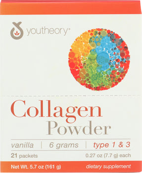 YOUTHEORY: Collagen Powder Vanilla 21 Packets, 5.7 oz