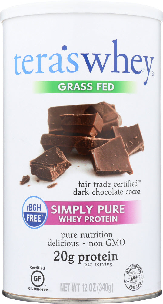 TERA'S WHEY: rBGH Free Whey Protein Fair Trade Dark Chocolate, 12 oz