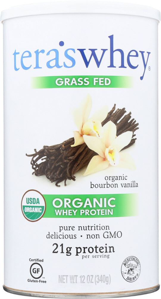 TERA'S WHEY: Grass Fed Organic Whey Protein Bourbon Vanilla, 12 oz