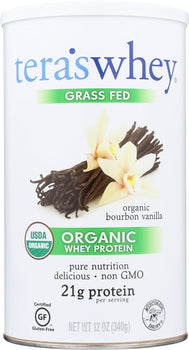 TERA'S WHEY: Grass Fed Organic Whey Protein Bourbon Vanilla, 12 oz