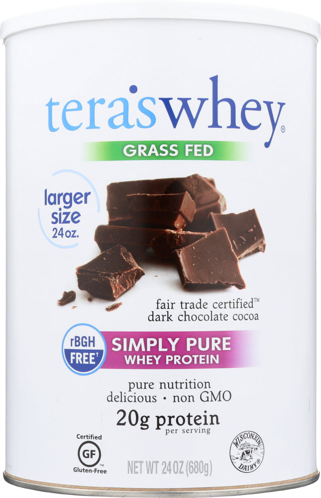 TERA'S WHEY: rBGH Free Fair Trade Certified Dark Chocolate Cocoa Whey Protein, 24 oz