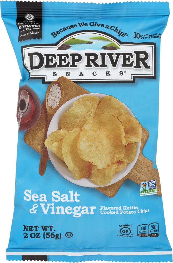 DEEP RIVER: Sea Salt and Vinegar Kettle Cooked Potato Chips, 2 oz