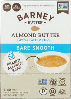 BARNEY BUTTER: Almond Butter Bare Smooth 6x1 oz Single Serve Dip Cups, 6 oz