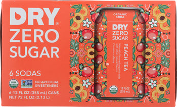 DRY SODA: Zero Sugar Soda Peach Tea 6-12 fl oz, 72 fl oz