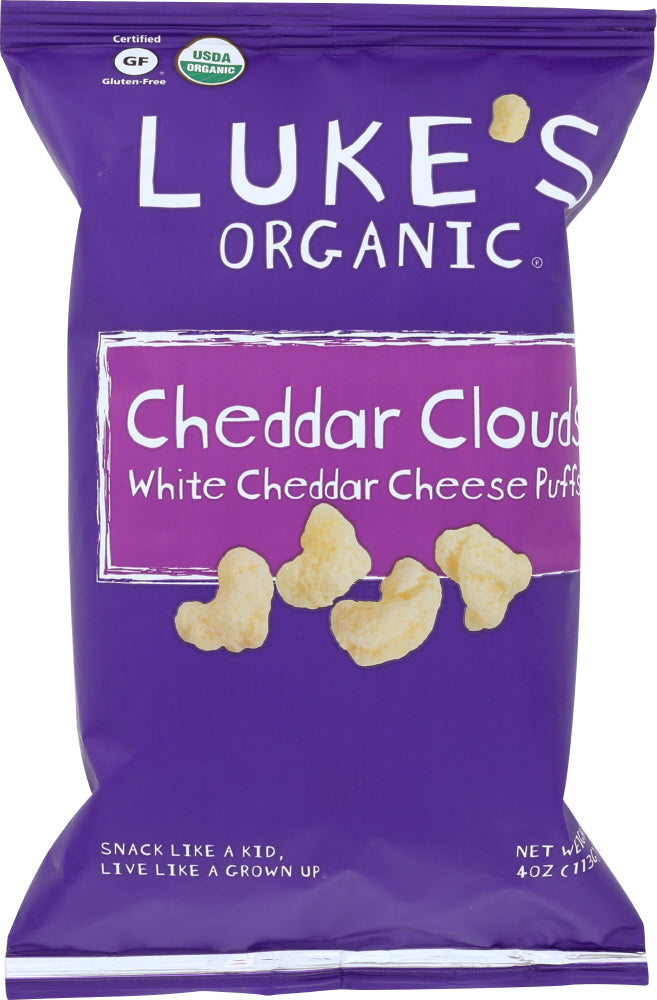 LUKE'S ORGANIC: Cheddar Clouds White Cheddar Cheese Puffs, 4 oz