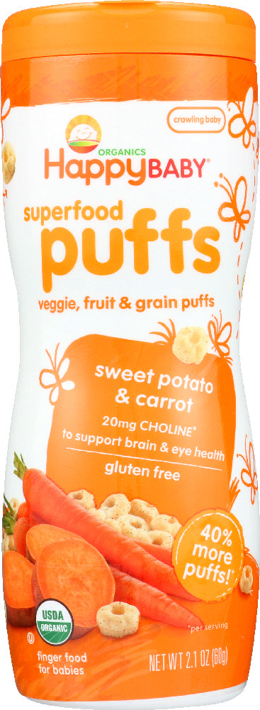 HAPPY BABY: Puff Sweet Potato Carrot Organic, 2.1 oz